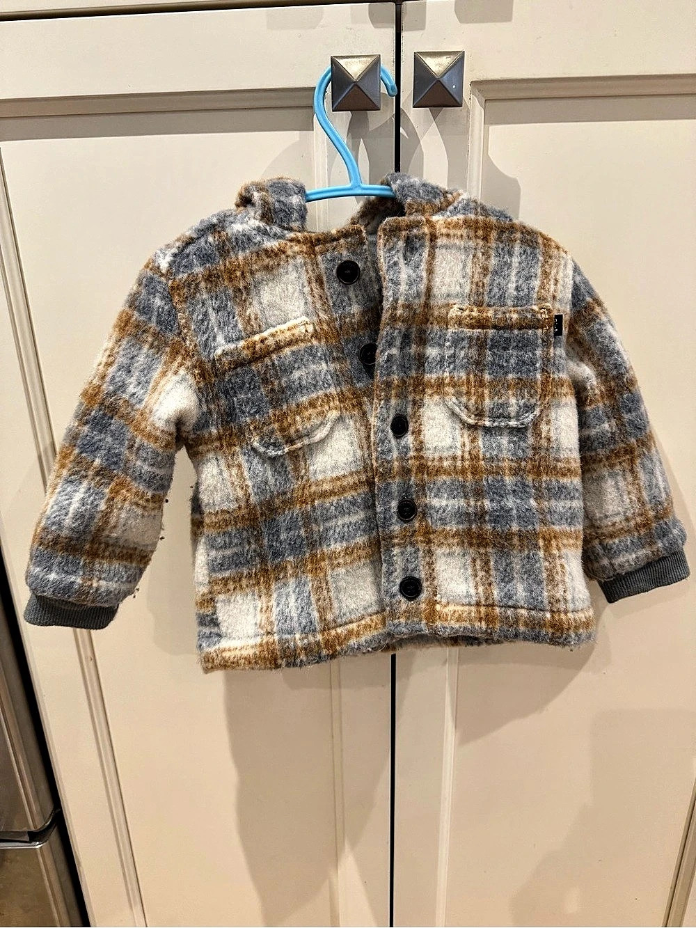 baby B'Gosh Plaid Hooded Jacket in Blue & Brown Baby 12 Months Like New